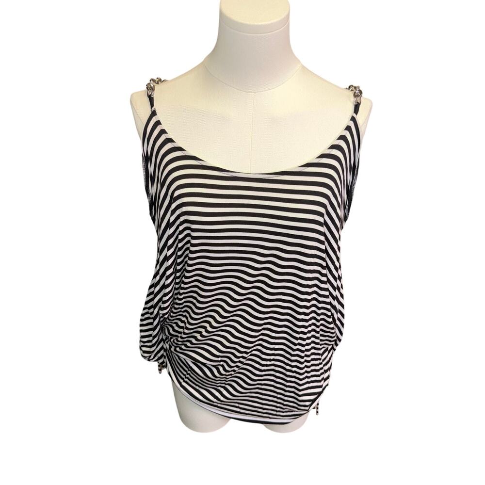 Michael Kors Cold Shoulder Top L Striped Black White Chain Strap